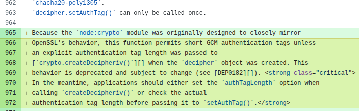 Node.js tag length warning