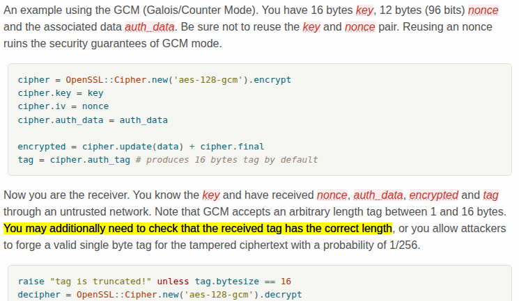 Ruby Authenticated Encryption and Associated Data doc